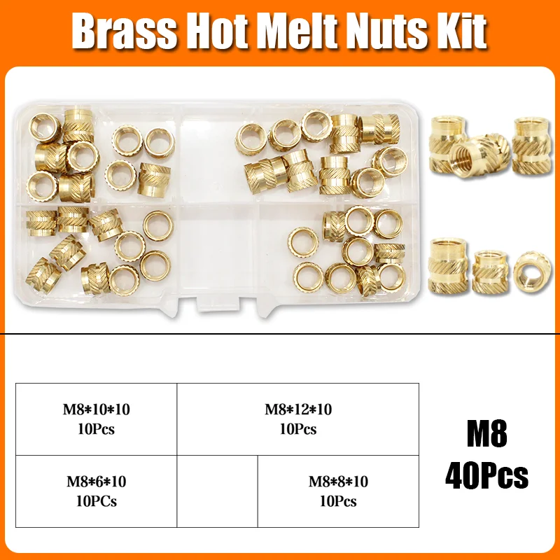 1400x Einsatz Gewinde Kit Messing Mutter M2 M3 M4 M5 M6 M8 Hot Melt Heat Set Einsätze für Kunststoff 3D Drucker Kupfer Rohr Einsetzen Mutter