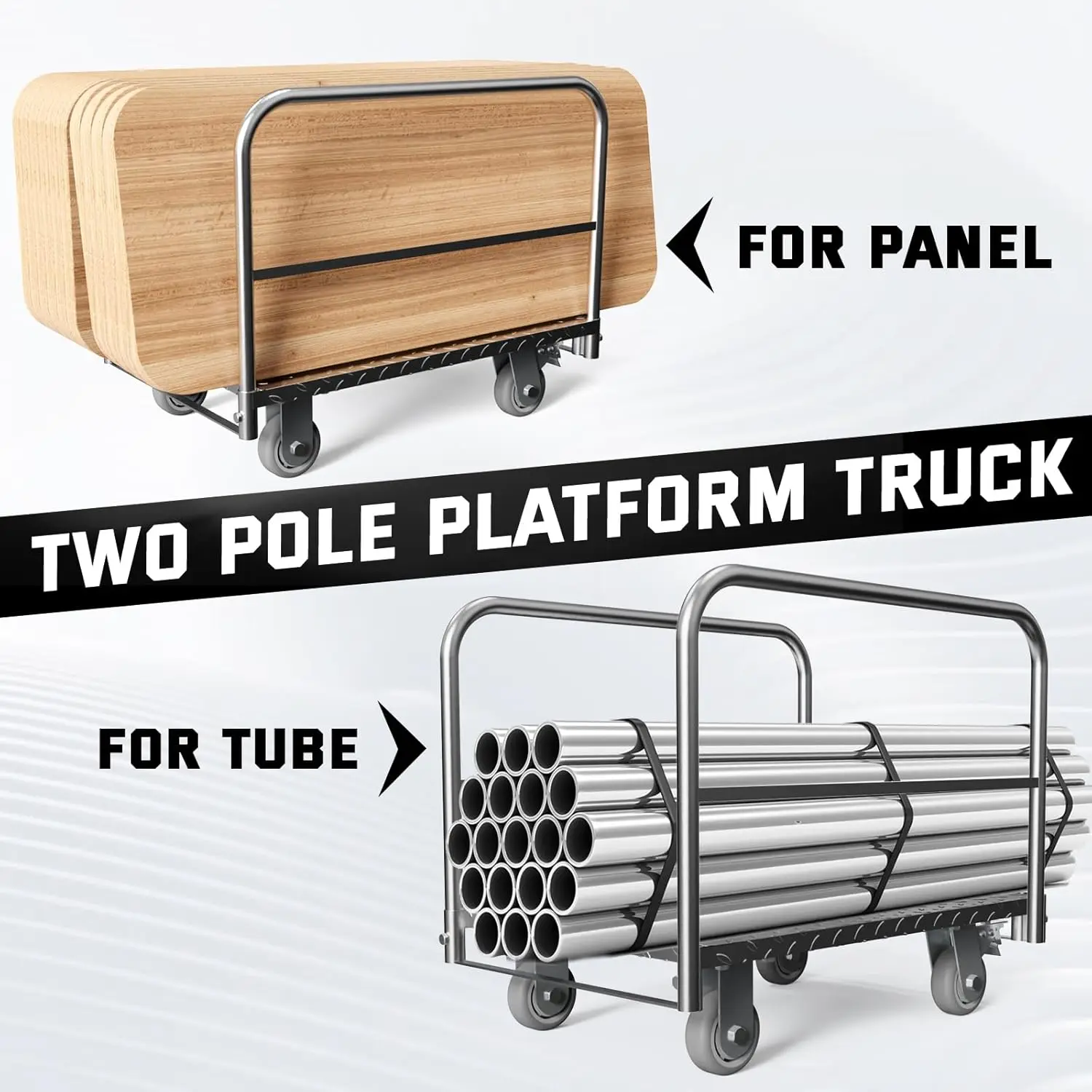 Panel Cart, Heavy Duty Flatbed Cart With Handlebar And 5In Caster 2000Lbs Weight Capacity Lumber Drywall Mattress Cart