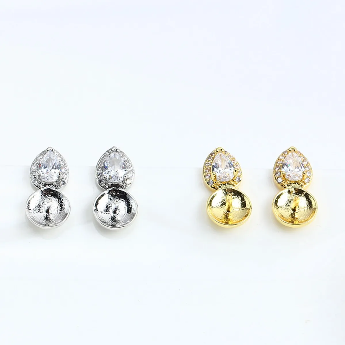 Elegant Women Brass 14K Gold‑Filled CZ Blank Setting Handmade Findings For DIY Pearl S925 Silver Needle Stud Earring For Gifting