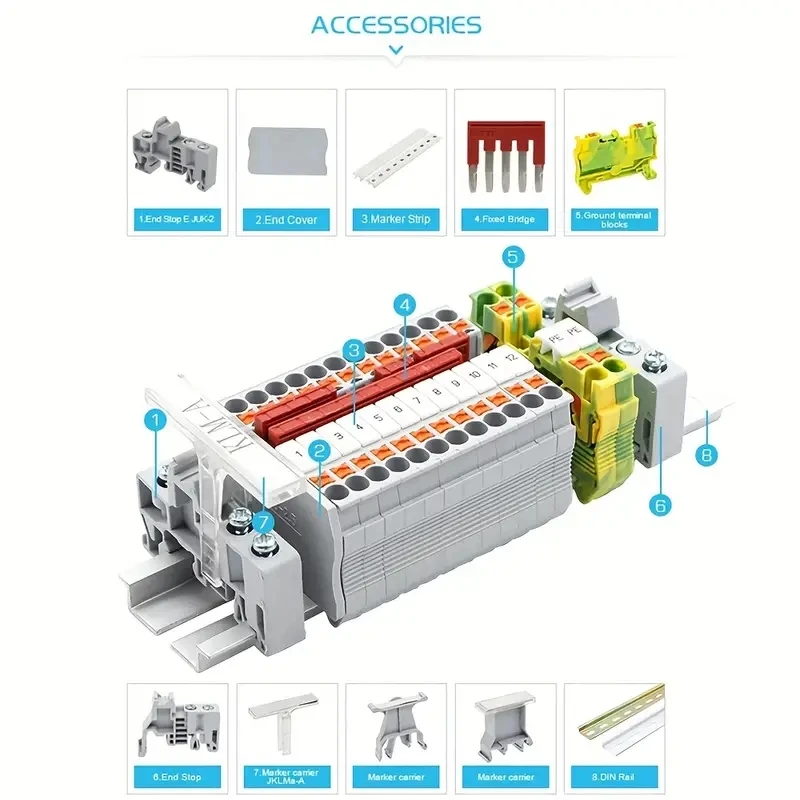 20pcs DIN Rail Terminal Block Twin Spring Terminal Connectors Push in Type PT Screwless Wire Wiring Connector