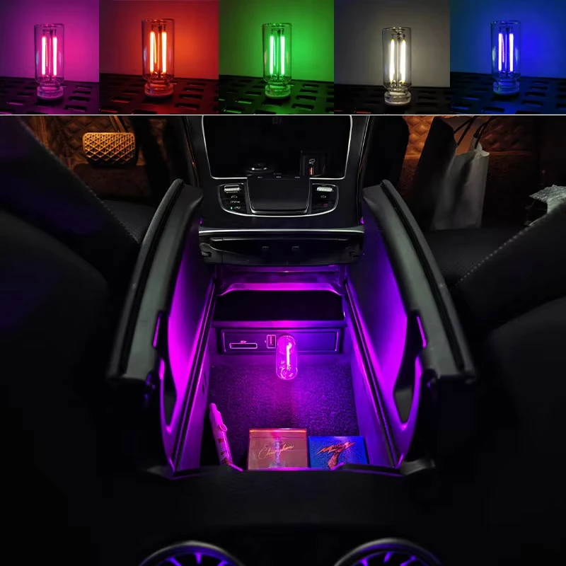 Car USB Night Light Touch Dimmable LED Filament Lamp Portable Lighting Plug and Play Decorative Atmosphere Light for Car Bedroom