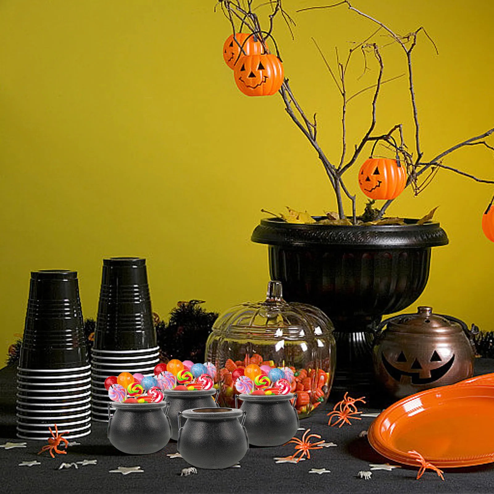 

8 pcs 5X7Cm Plastic Witch Candy Jar Bucket For Halloween Party Decor Props Black Storage Container Costume Accessory
