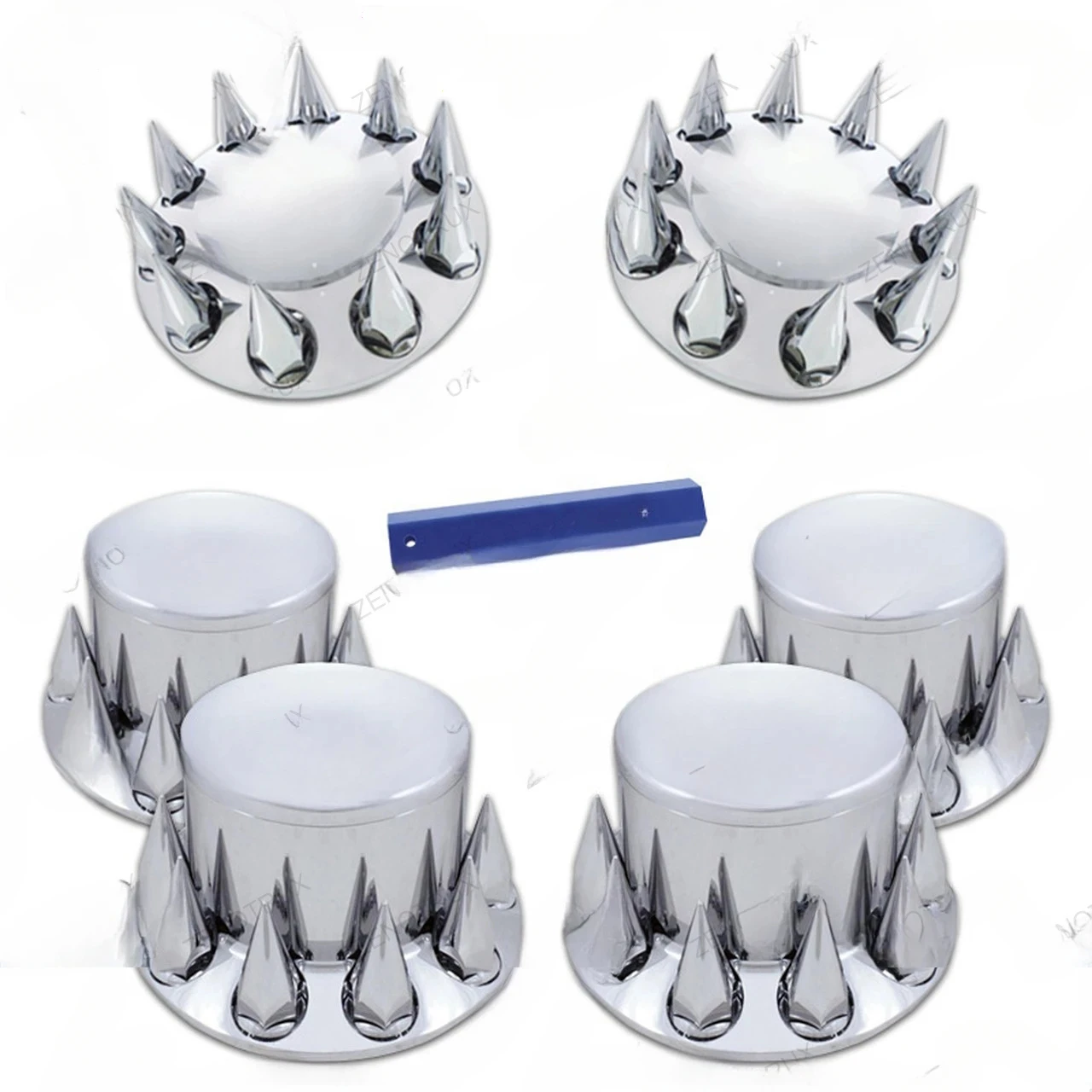 One complete chrome-plated shaft cover kit with 33 mm sharp threaded lug nut cover