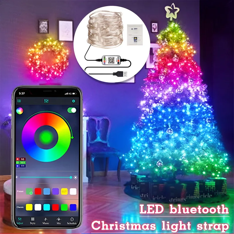 

Cross-border USB Bluetooth copper wire lights string smart phone APP music Christmas holiday decorative lights rain proof led