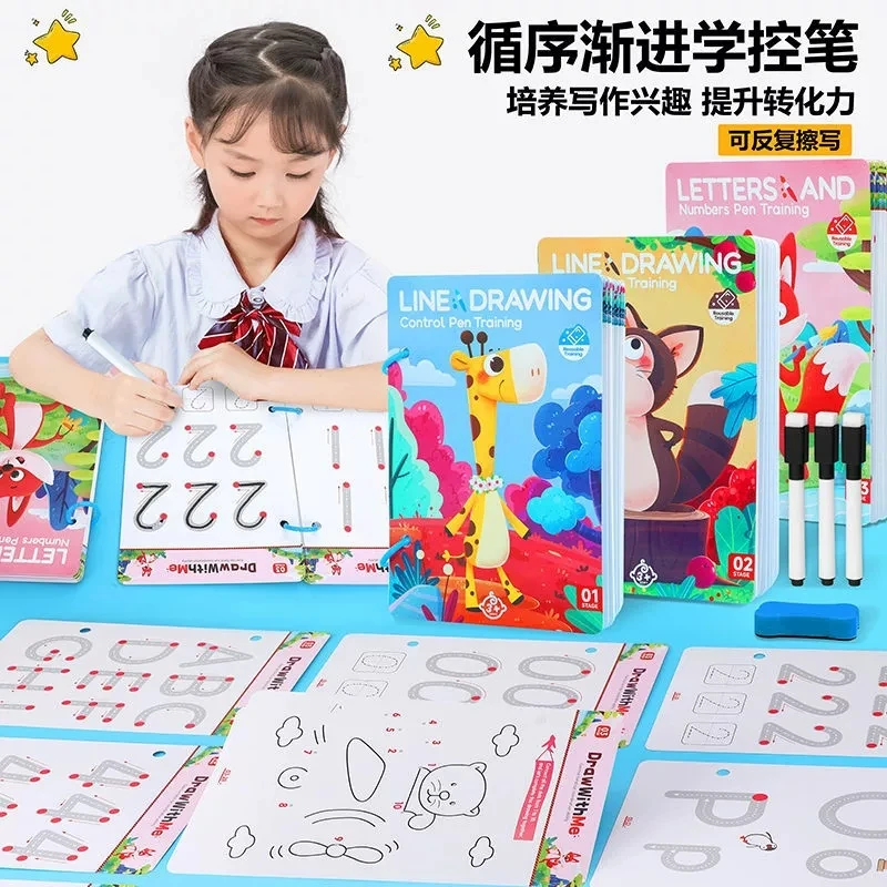 

Toddler Pen Control Training Workbook Baby Magical Tracing Practice Copybook Reusable Writing Drawing Educational Picture Books
