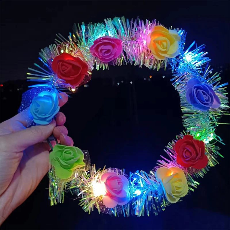 LED Flower Crown Fairy 14-LED Light Up Hair Wreath Party Floral Headpiece Hair Band Birthday Wedding Luminous Headband