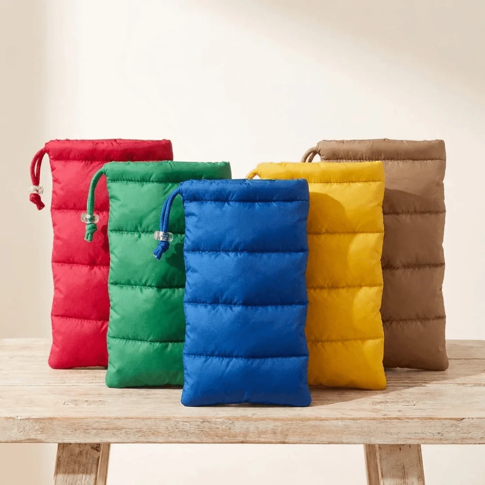 New Down Jacket Quilted Padded Eyeglass Case Soft Drawstring Spectacle Case Shockproof Lightweight Eyewear Protector Travel