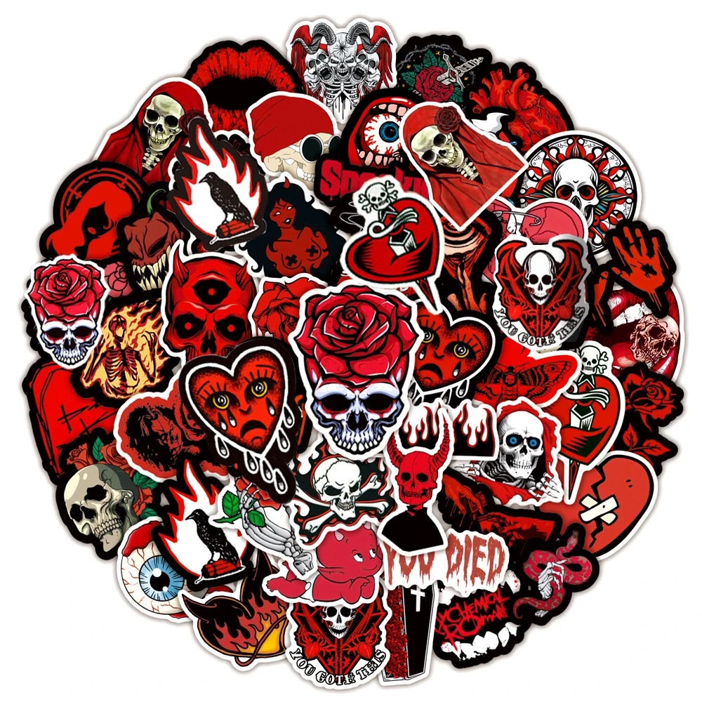 10/30/50Pcs Gothic Style Horror Dark Red Skull Graffiti Stickers for Luggage Car Skateboard Waterproof Decoration Sticker Decals