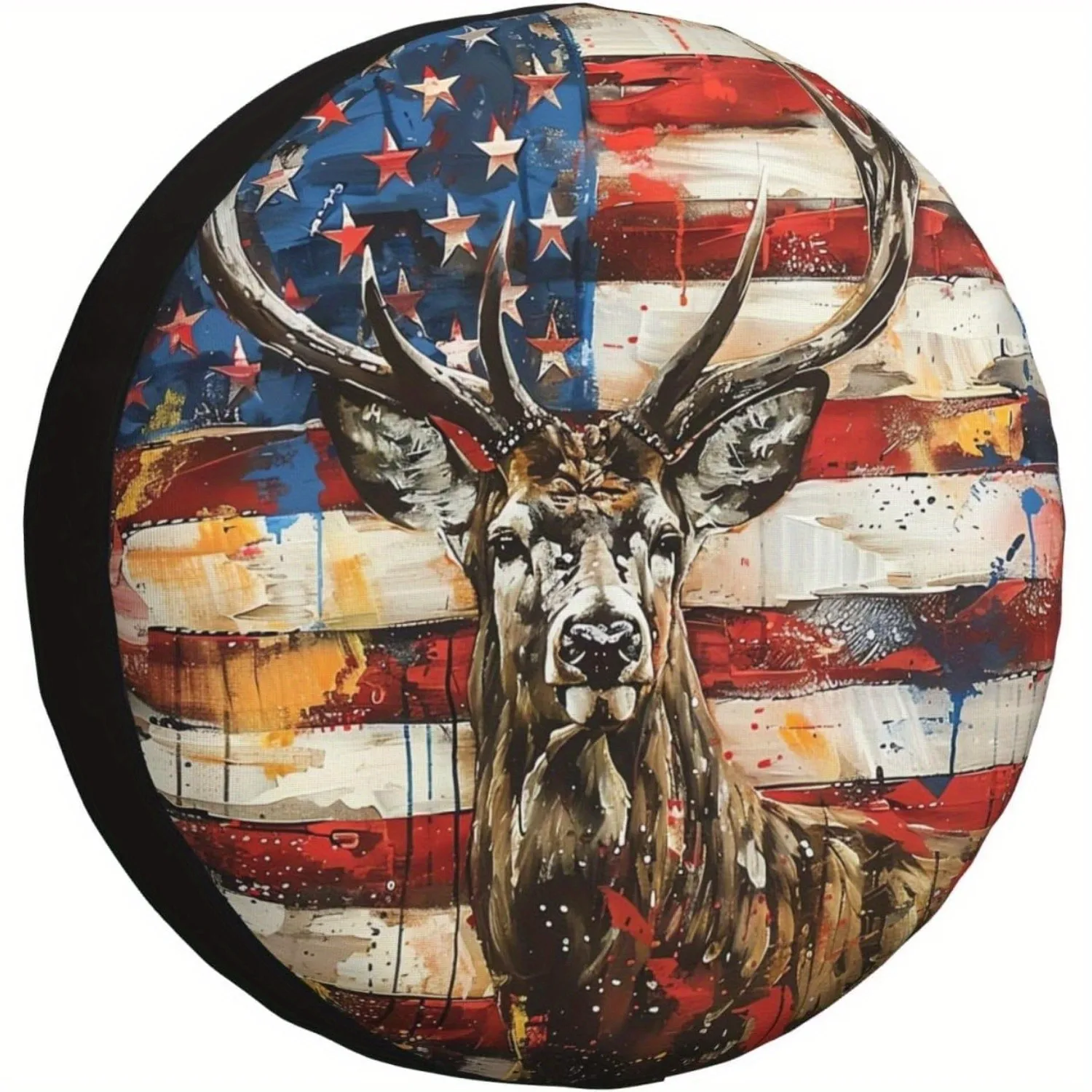 

American Flag Deer Spare Tire Cover Waterproof Outdoor Trailer RV SUV Protector