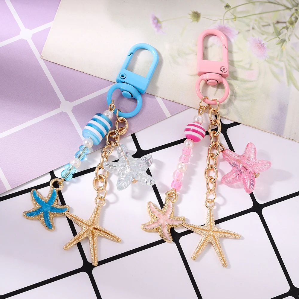 Aihua Niedlicher Seestern-Schlüsselanhänger für Frauen und Mädchen, Schicker Sommer-Strand-Schlüsselring, Anhänger für Handtaschen-Deko, DIY Handgemachter Schmuck, Geschenk – Detail 6