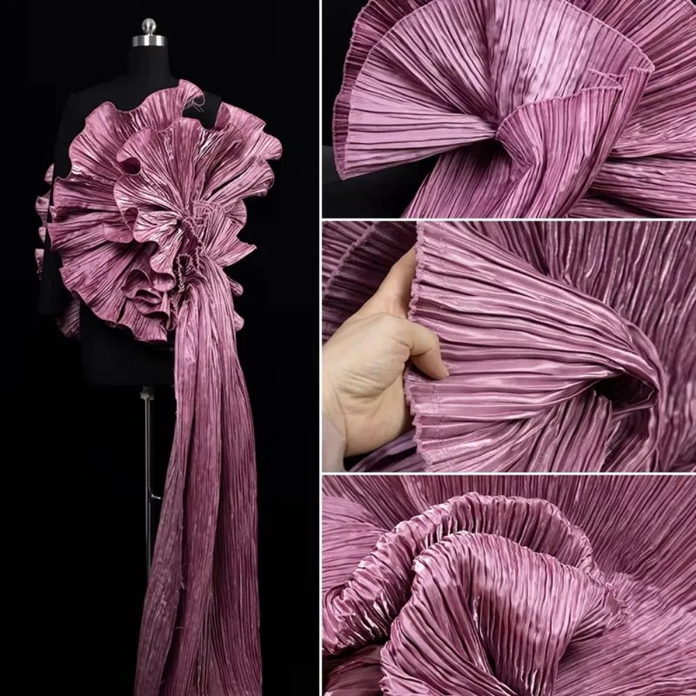 Bright Luster Forged Pleated Fabric Polyter DIY Water-gloss Fabric 145cm Width Fabric Design Small Crinkle Fabric