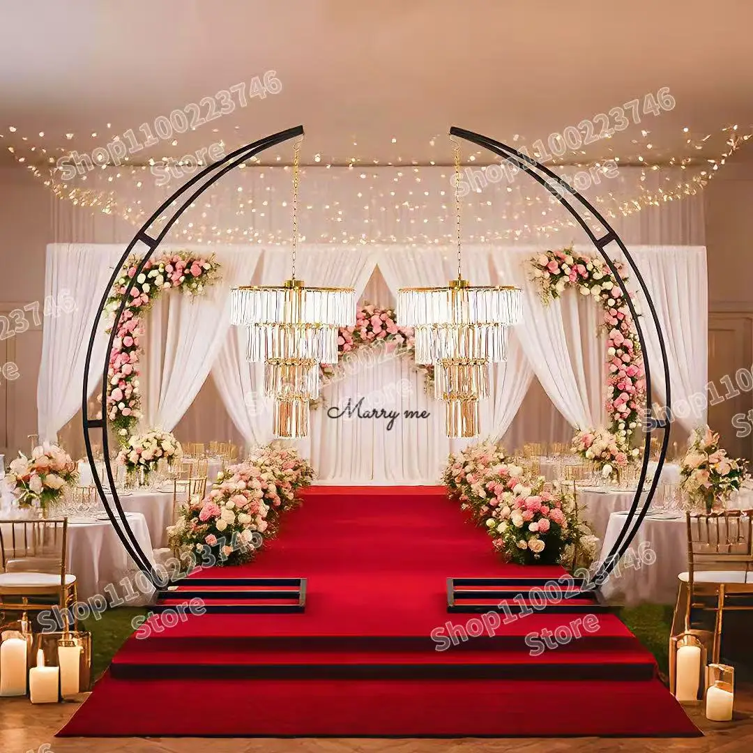 

2pcs Outdoor Wedding Backdrop Decoration Luxury Acrylic Chandelier High 240 Iron Arch Stand Stage Background Display Flower Rack