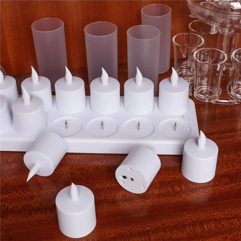 

B28C-Flameless Candles With Remote Control Timer & Charging Base, 24Pcs USB Rechargeable Battery LED Tea Lights Candles
