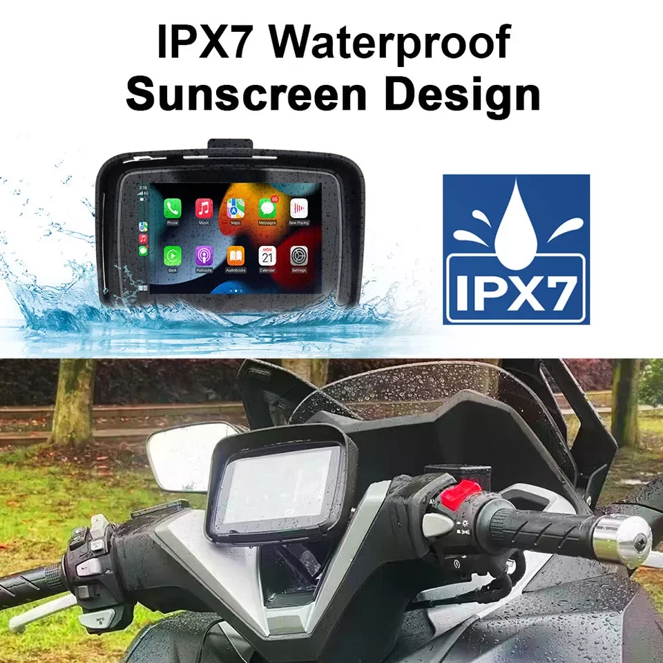 The latest version of the 5-inch motorcycle CARPLAY navigator waterproof wireless android auto Apple CarPlay monitor screen for