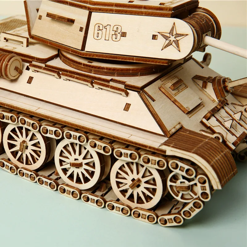 OUZEY Puzzle 3D in legno, kit di costruzione di un carro armato, blocchi di legno fai da te, ornamento meccanico, decorazione da scrivania, regalo per ragazzo