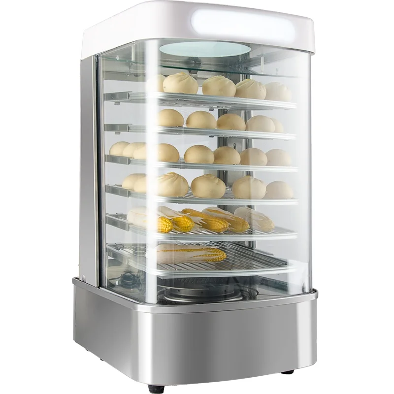 Commercieel Roestvrijstalen Voedselwarmer Display Met Bakkeukenmachine Broodjesstomer Met Glas