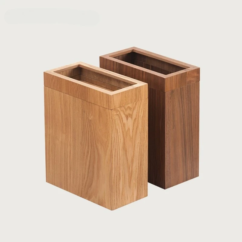 Nordic Wooden Waste Basket, Lidless Garbage Can for Living Room Bedroom Kitchen Bathroom Simple Chinese Style Creative Trash Bin