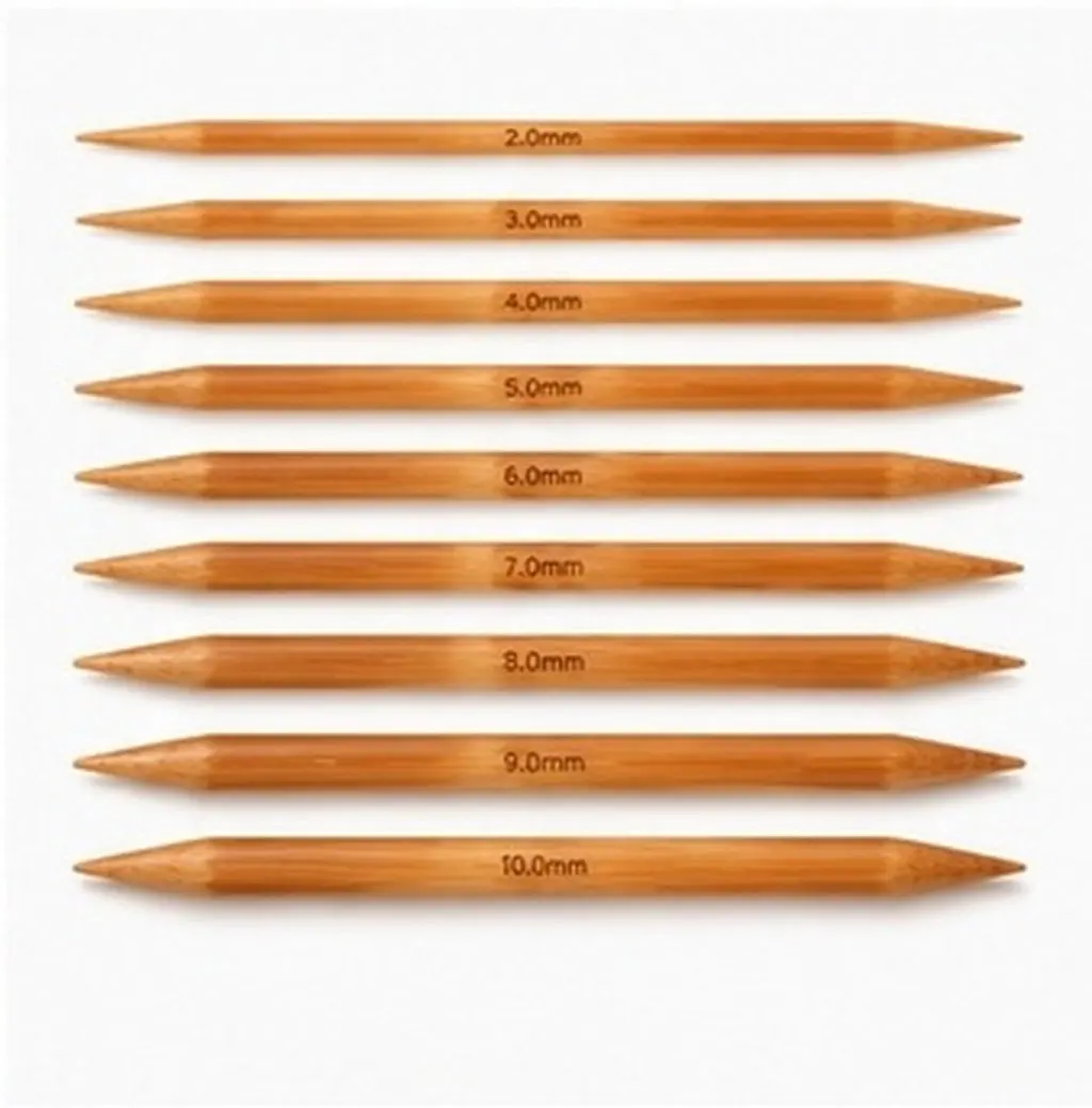 Bamboo Double-Pointed Knitting Needles 15-Piece Set, 20cm, 2.0–10.0mm, Carbonized Smooth Finish