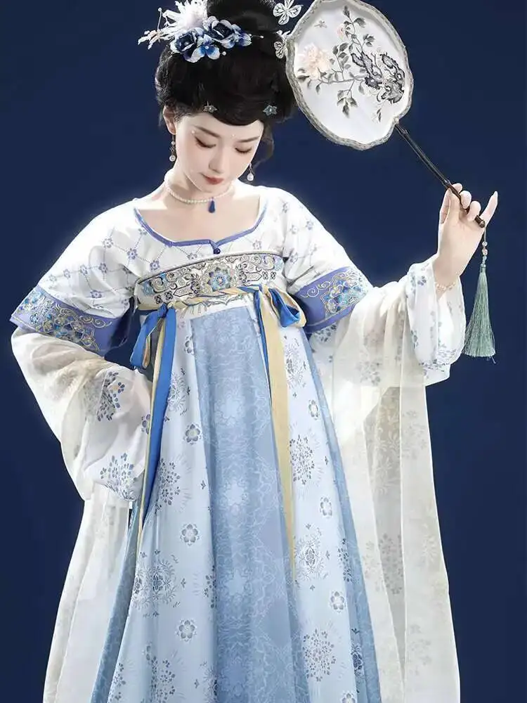 Blue And White Porcelain Tang System Chest Level Hanfu Women's Clothing Chinese Style Ru Skirt Suit Cos Cosplay
