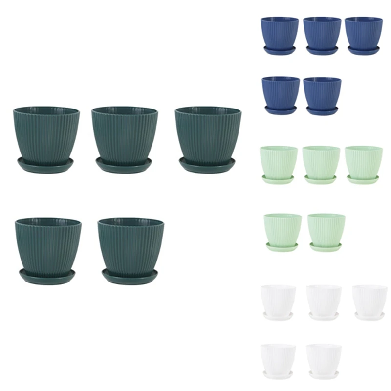 Plastic Planter Pots For Plants, 5 Pack 6 Inch Flower Pots With Drainage Holes And Saucers, For Indoor Outdoor