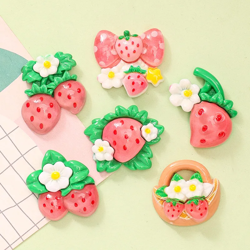 10Pcs New Cute Resin Cartoon Strawberry Series Flat Back Scrapbooking DIY Jewelry Craft Decoration Accessories