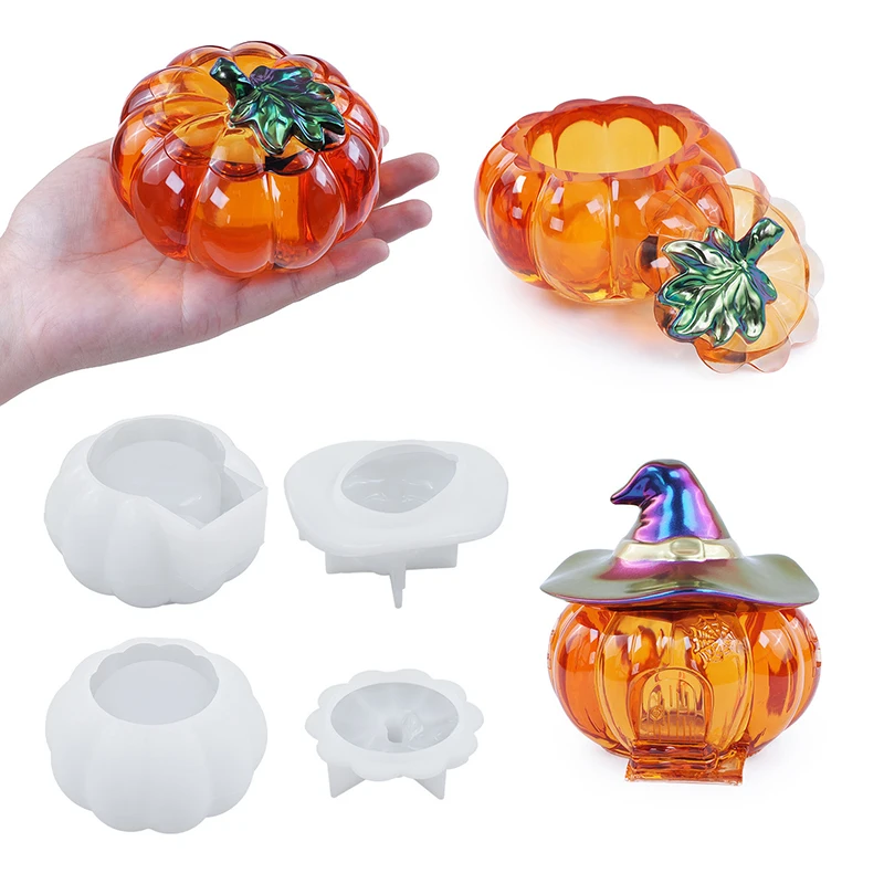 Halloween Pumpkin Storage Jar Silicone Mold, Crystal Resin Drip Tape Cover Pumpkin Storage Box Mold