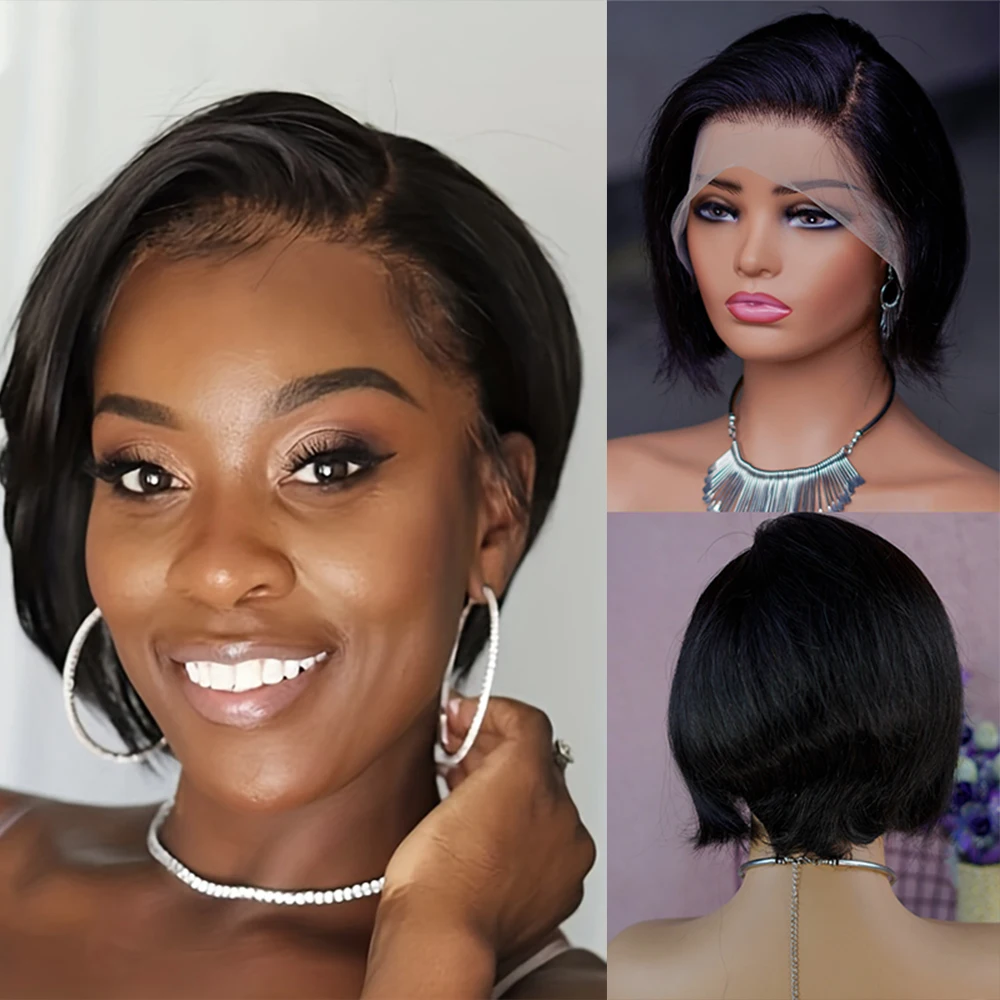 

Short Bob Pixie Cut Wig For Women - Brazilian Human Hair 13x4 Lace Front Pre-Plucked Wigs For Women