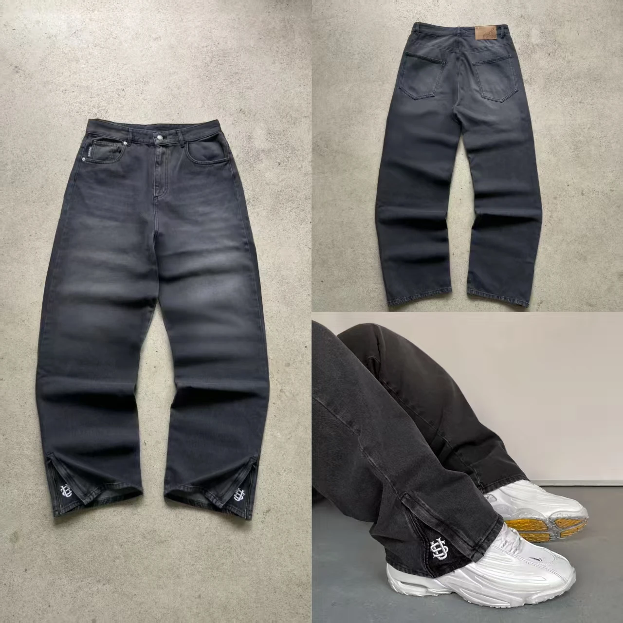Jeans con cerniera hip-hop retrò americani ricamati con lettera Nuova tendenza della moda per uomini e donne Pantaloni sportivi causali larghi da jogging