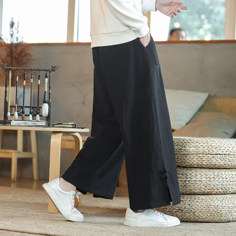 

Мужские летние повседневные брюки свободного прямого кроя из льна и хлопка: дышащие, удобные, модные, брендовые, для активного образа жизни молодежи