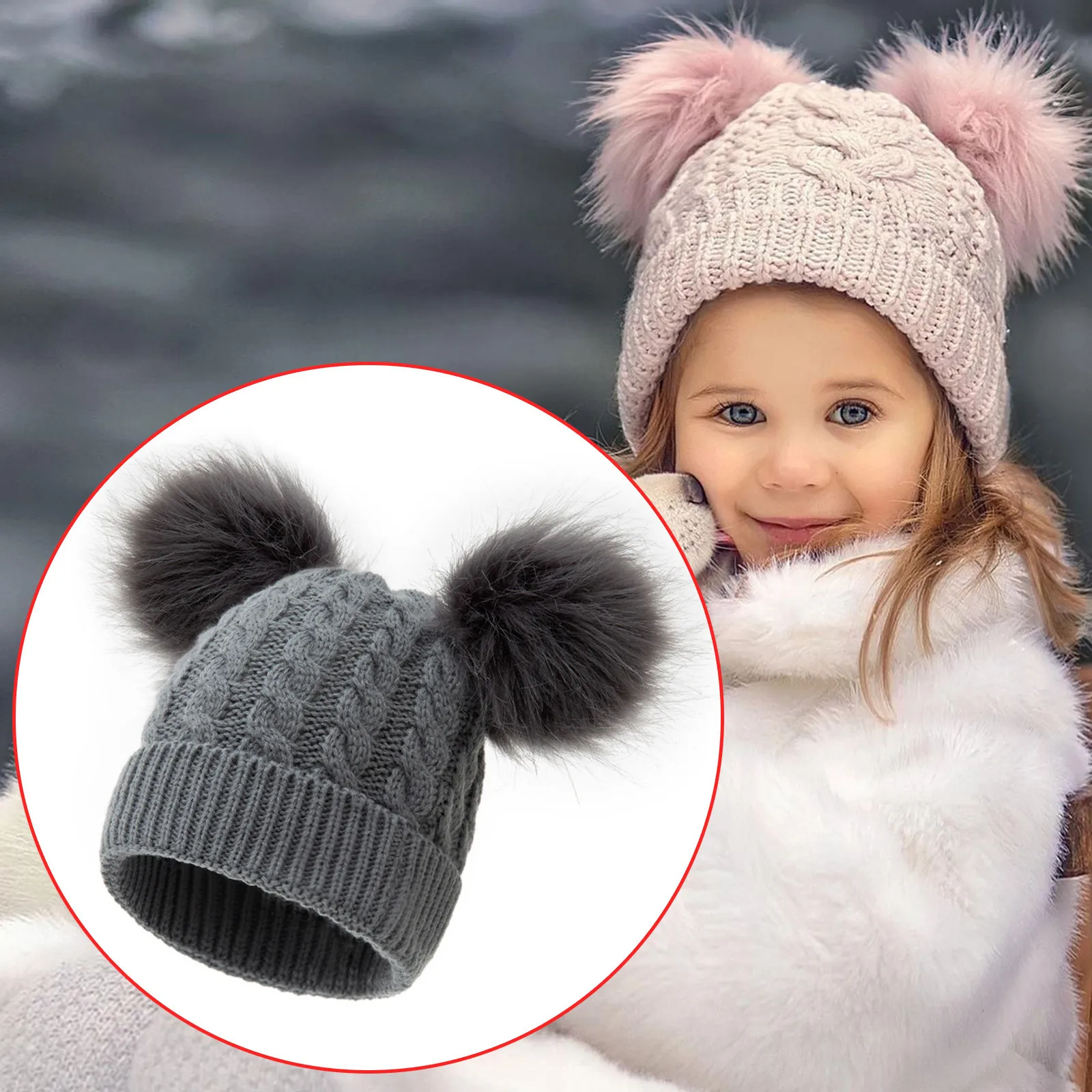 Kids Winter Hat Toddler Knitted Pom Beanie Hats Cotton Lined Faux Caps Baby Girls Boys Hat warm wrap Cap Cute Plush ball Knit