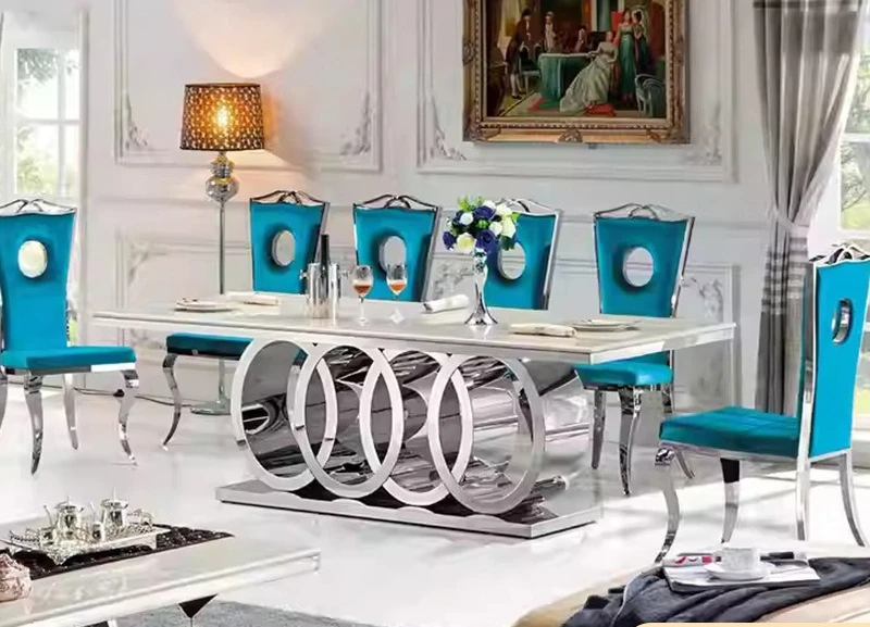 Postmodern light luxury stainless steel dining table and chair combination home simple hotel restaurant dining table