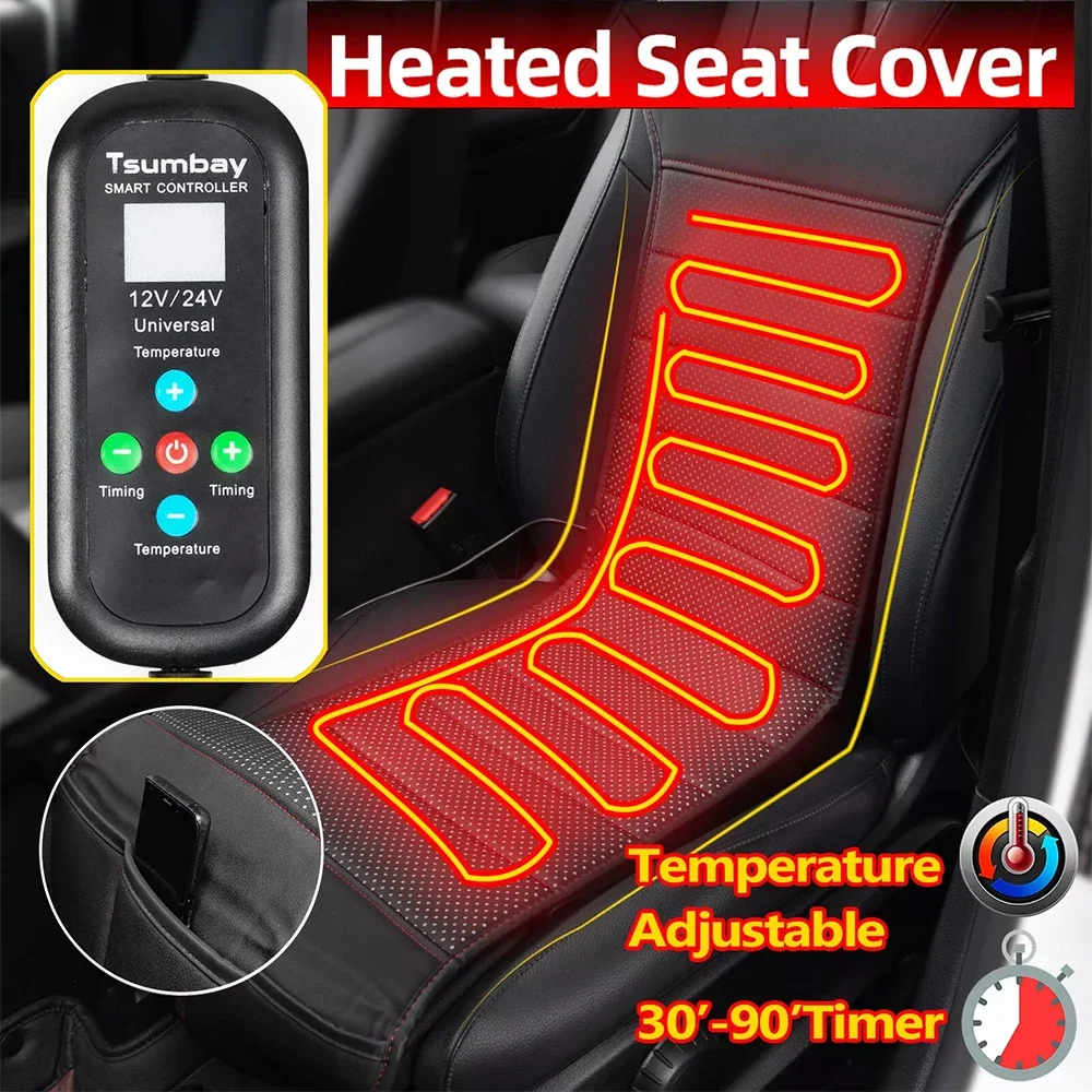 12V 24V PU Leather Heated Auto Seat Cover Pad Heater Heating Mat Warmer Winter Cushion Heated Cushion Protector Car Accessories