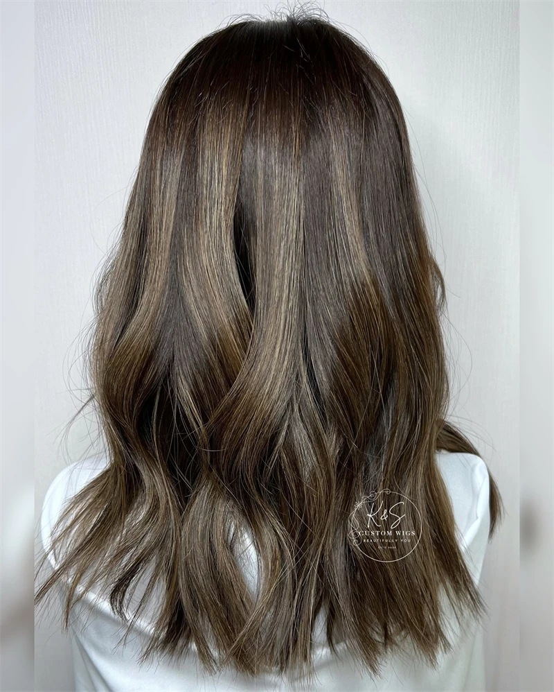 Full Bangs Wigs Density Women Wig 13x4 Chocolate Brown Blonde Wig Glueless Synthetic HD Lace Front Wigs Middle Part Wig Glueless