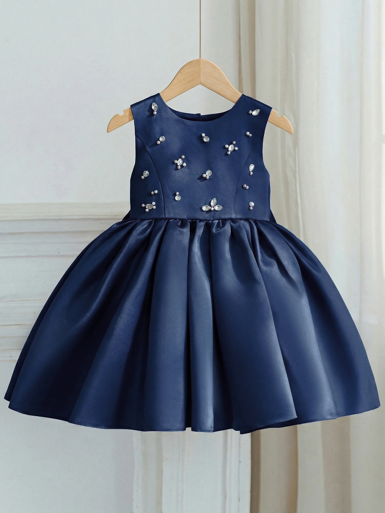 Elegant Party Formal Dress, Decorated with Gemstones, Satin Fabric with Big Bowknot, Princess Dress for Girls, Banquet, Birthday view 6