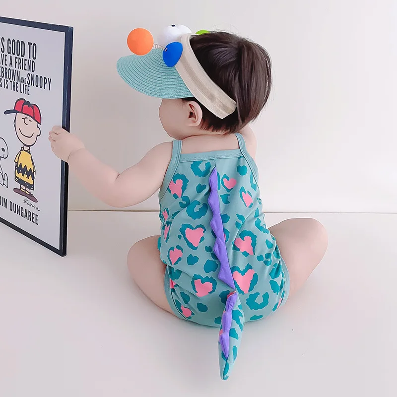Summer Kawaii Dinosaur Newborn Baby Clothes Girl Boy Bodysuit Romper Baby Sling Love Print Cotton Outfit Toddler Infant Onesie