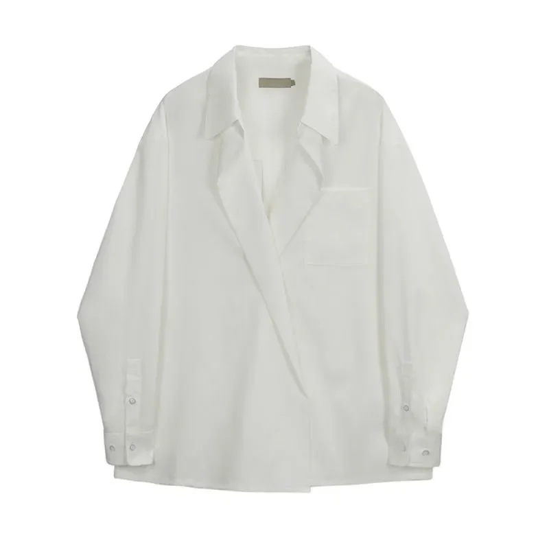 

Women's French Style White Shirt Autumn Winter Irregular Long Sleeve Blouse Niche Design Casual Top