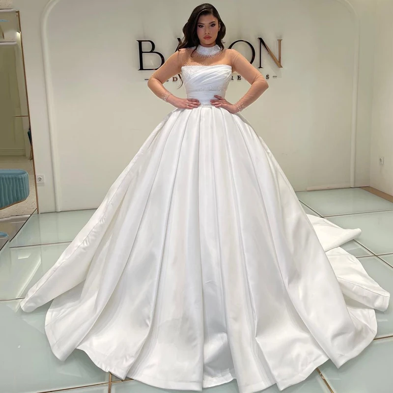 

Eightree Sexy Wedding Dresses Glitter Satin A-Line Bride Dress White Sweep Train Princess Wedding Evening Ball Gowns Plus Size