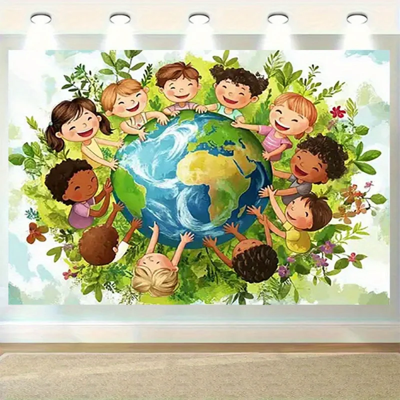 Vikama Cheerful Community Art Wandteppich mit Erdpflege-Muster, perfekt für die Verschönerung stilvoller und informativer Räume