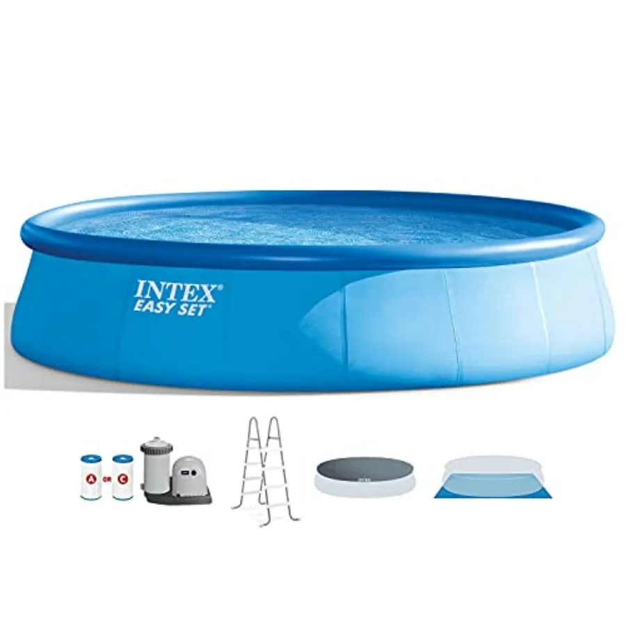 18ft X 48in Easy Set Pool Set for backyard use, durable PVC material, blue color, quick-inflation design