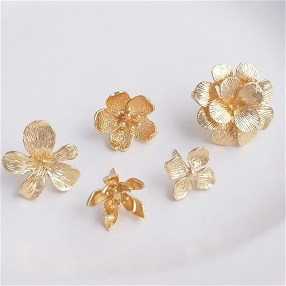 14K Gold Antique Style Flower with Hanging Rings Cherry Blossom Earrings Bead Holders 925 Silver Handmade Ear Jewelry Material