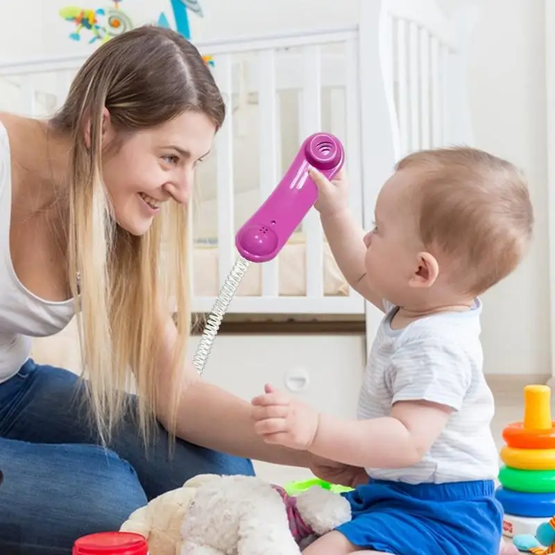 Mainan telepon anak perempuan, telepon mainan anak perempuan dengan cincin suara nyata desain ponsel realistis dengan senar telepon 23 kaki mainan ulang tahun Natal