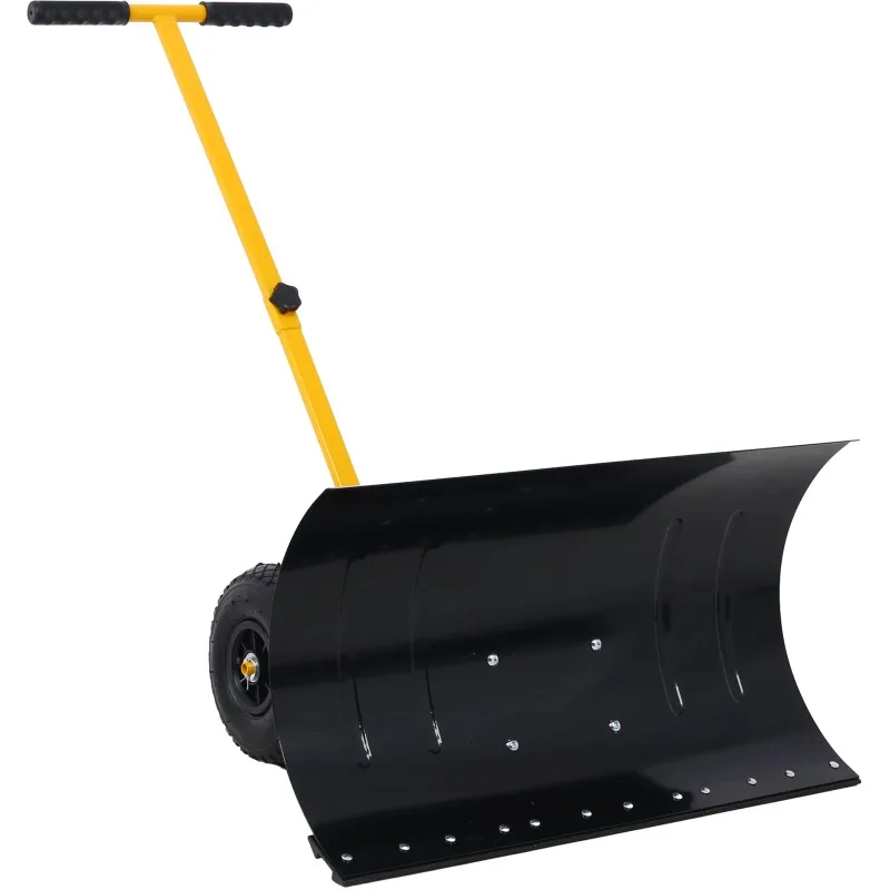 Snow Shovel with Wheels, Snow Pusher, Cushioned Adjustable Angle Handle Snow Removal Tool, 29