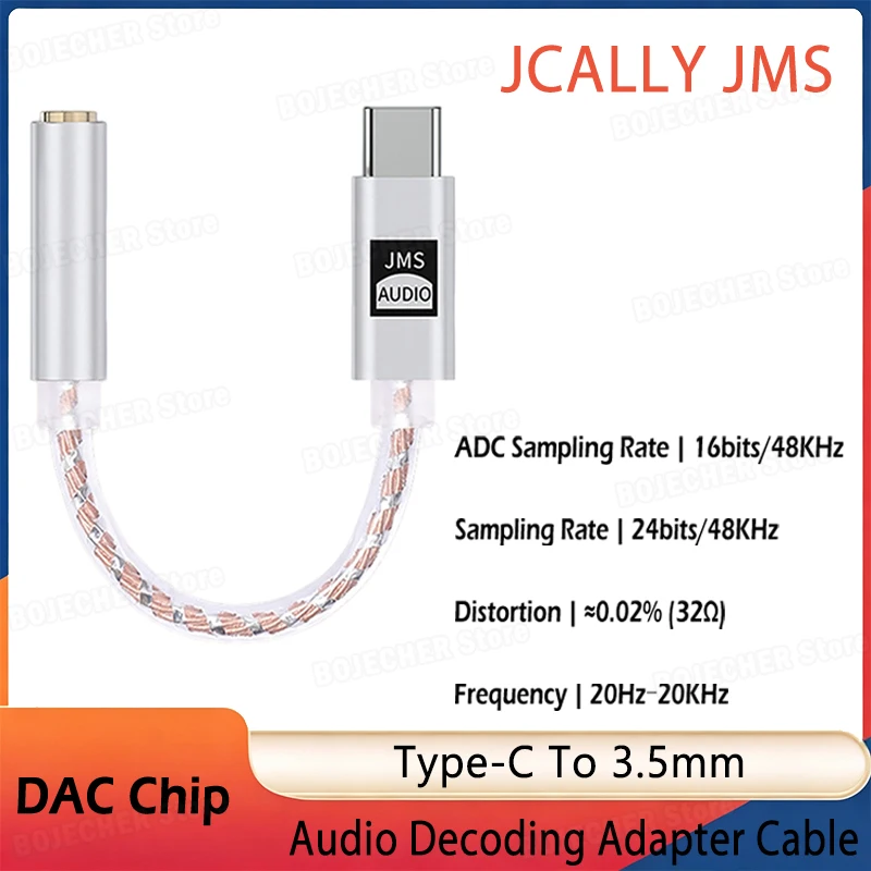 New JCALLY JMS Decoding Earphones Amplifier With DAC Chip Type-C To 3.5mm Hi-Fi Portable Audio Adapter Cable For Type-C Devices