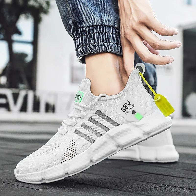 

New Men Sneakers Mesh Breathable Man Running Tennis Shoes Comfortable Outdoor Sports Comfortable Non Slip Men White Shoes