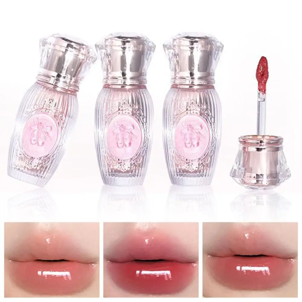 ジェムストーンミラー表面リップグロスシャイングリッターリッププランパーヌードカラーリップデュー保湿メイクアップリキッドリップスティック女性用コスメ