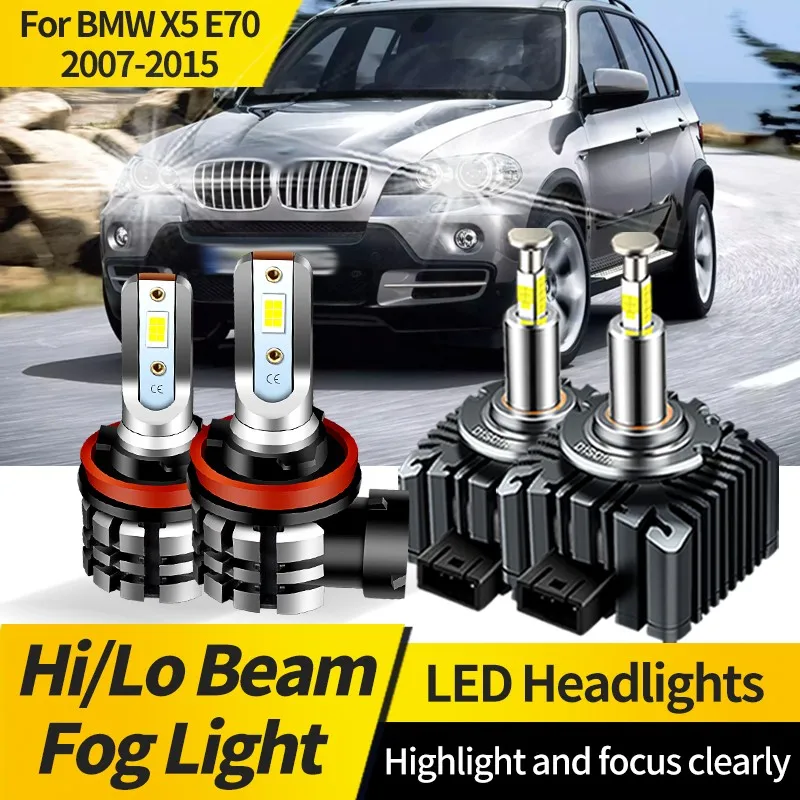 

2PCS For BMW X5 E70 2007-2015 HID Xenon Bulbs Replacement D1S H11 LED Headlight Canbus 6000K White LED Hi/Lo Beam Fog Lights