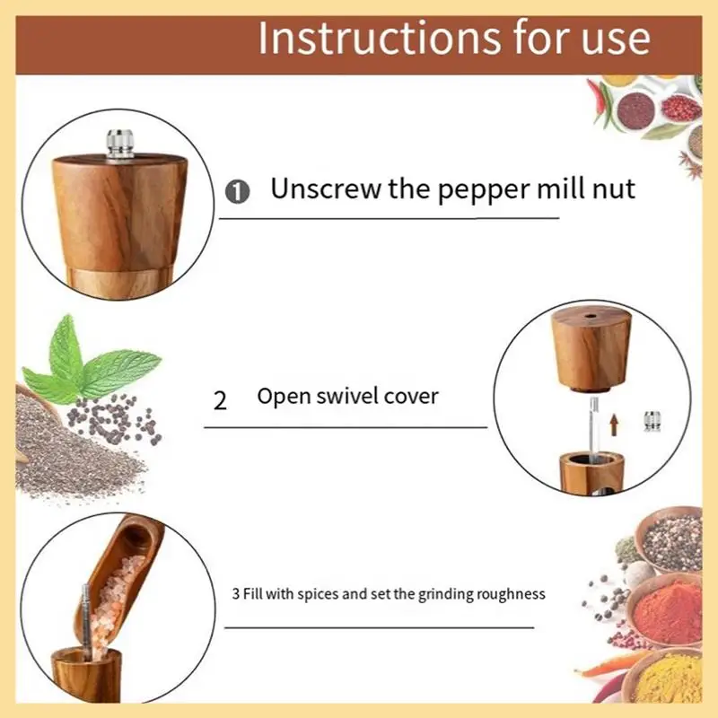 

GOOD-Pepper Mill Wood Salt And Pepper Mill Manual Salt Mill Spice Mill With Adjustable Grinder For Pepper Salt Spices