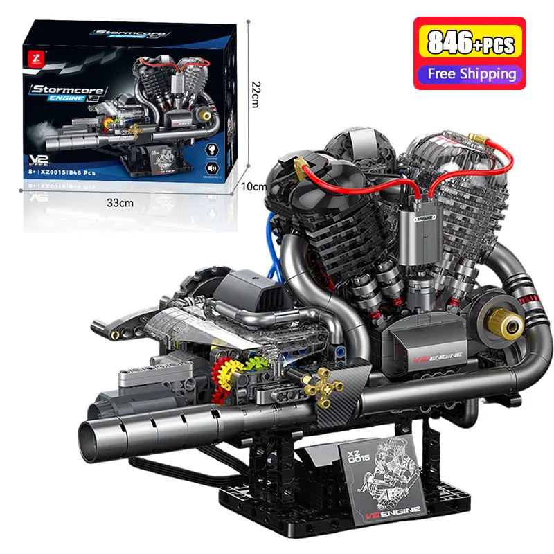 

XZ0015 V-Twin Модель двигателя, комплект 846 шт., винтажный мотоциклетный двигатель, строительные блоки в стиле ретро, механическая сборка, игрушка в подарок, новинка