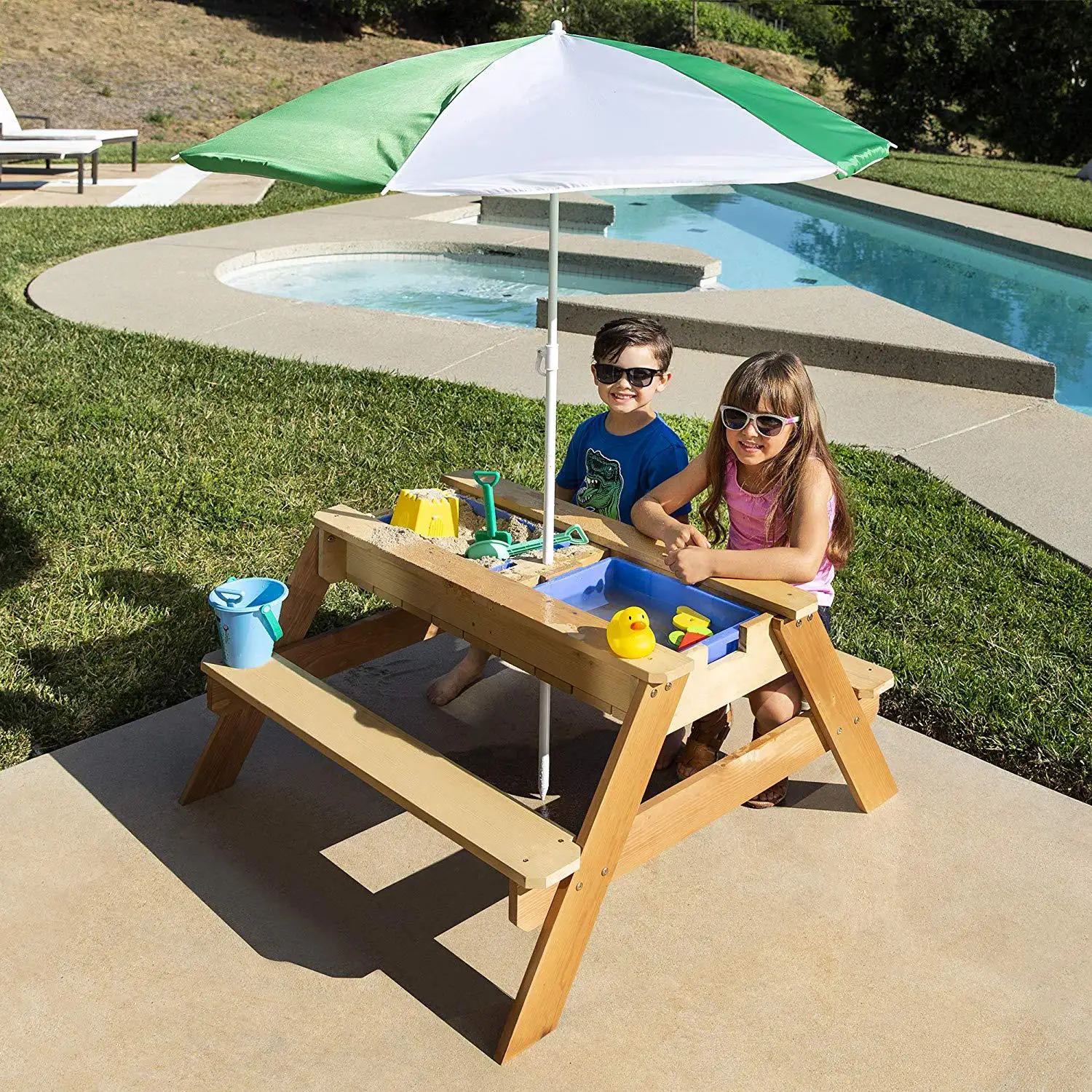 Tables Outdoor children's game one-piece table Outdoor sand play water table and chair kit Waterproof and sunscreen Solid wood c