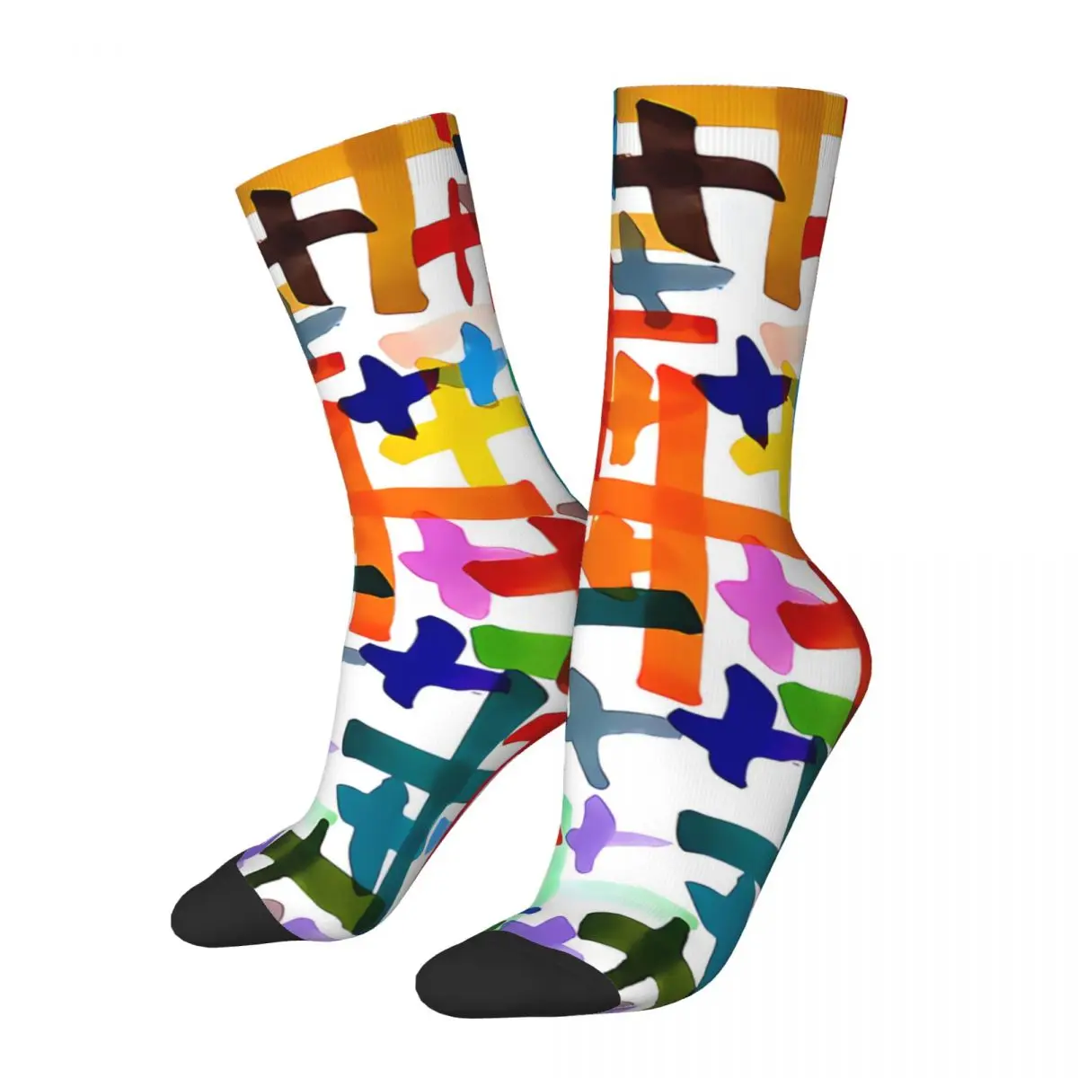 Funny Crazy Sock for Men Colorful Crosses Pattern Hip Hop Cross Crucifixion Quality Pattern Printed Crew Sock Casual Gift